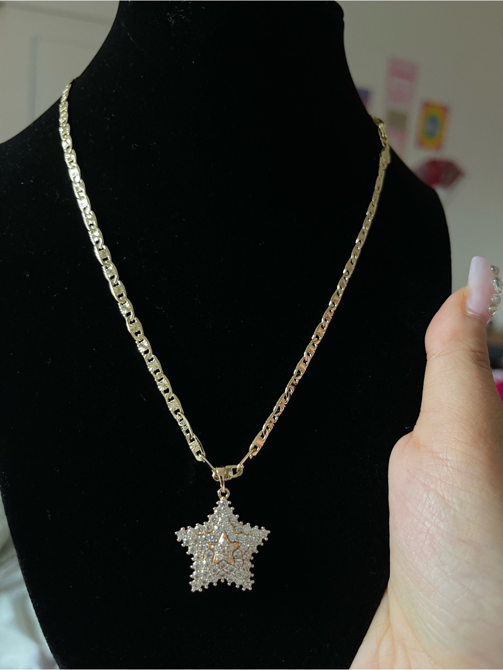 Gold Plated Star Pendant Necklace - Sparkling Star Charm in Gold